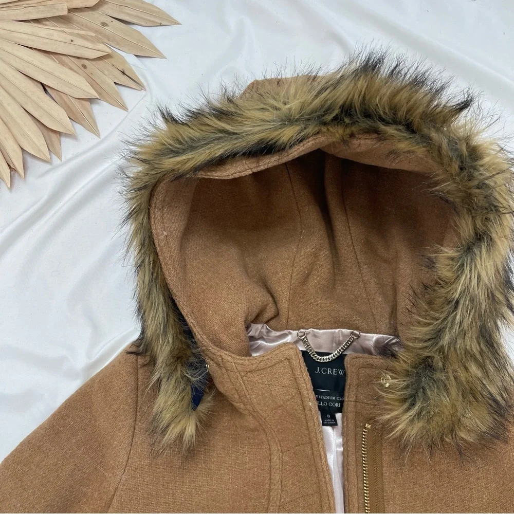 J. Crew Chateau Parka Italian Stadium Cloth Nello Gori Wool Faux Fur Jacket Coat - Picture 4 of 8